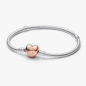 Pandora Moments Heart Clasp Snake Chain Bracelet Size 7.5 Wrist Size 6.7 in